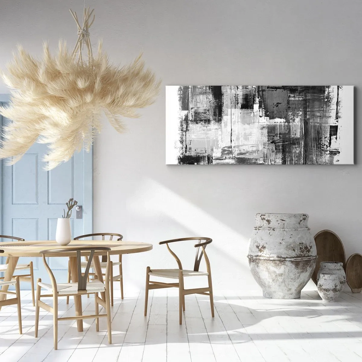 Quadro su tela - Stampe su Tela - Composizione astratta in nero, bianco e grigio - 140x50cm - Il grigio è bello - Decorazione murale moderna per soggiorno e camera da letto ARTTOR