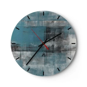 Orologio da parete - Orologio in Vetro - Motivo astratto nei toni del turchese e del grigio - 30x30cm - Acqua e aria - Decorazione murale moderna per soggiorno, cucina e camera da letto ARTTOR