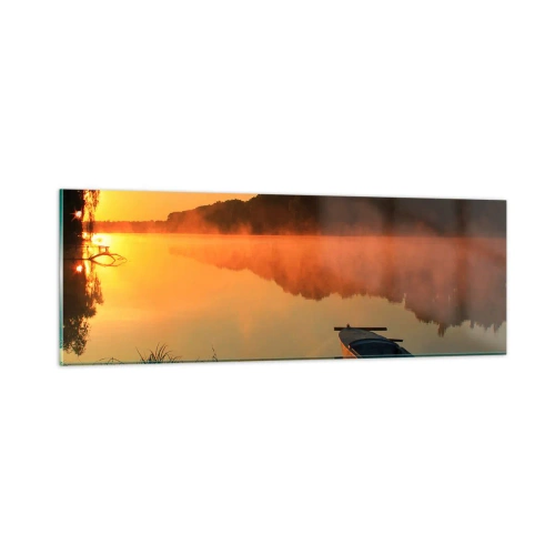 Quadro su vetro - Alba sull'acqua, come uno specchio - 90x30 cm