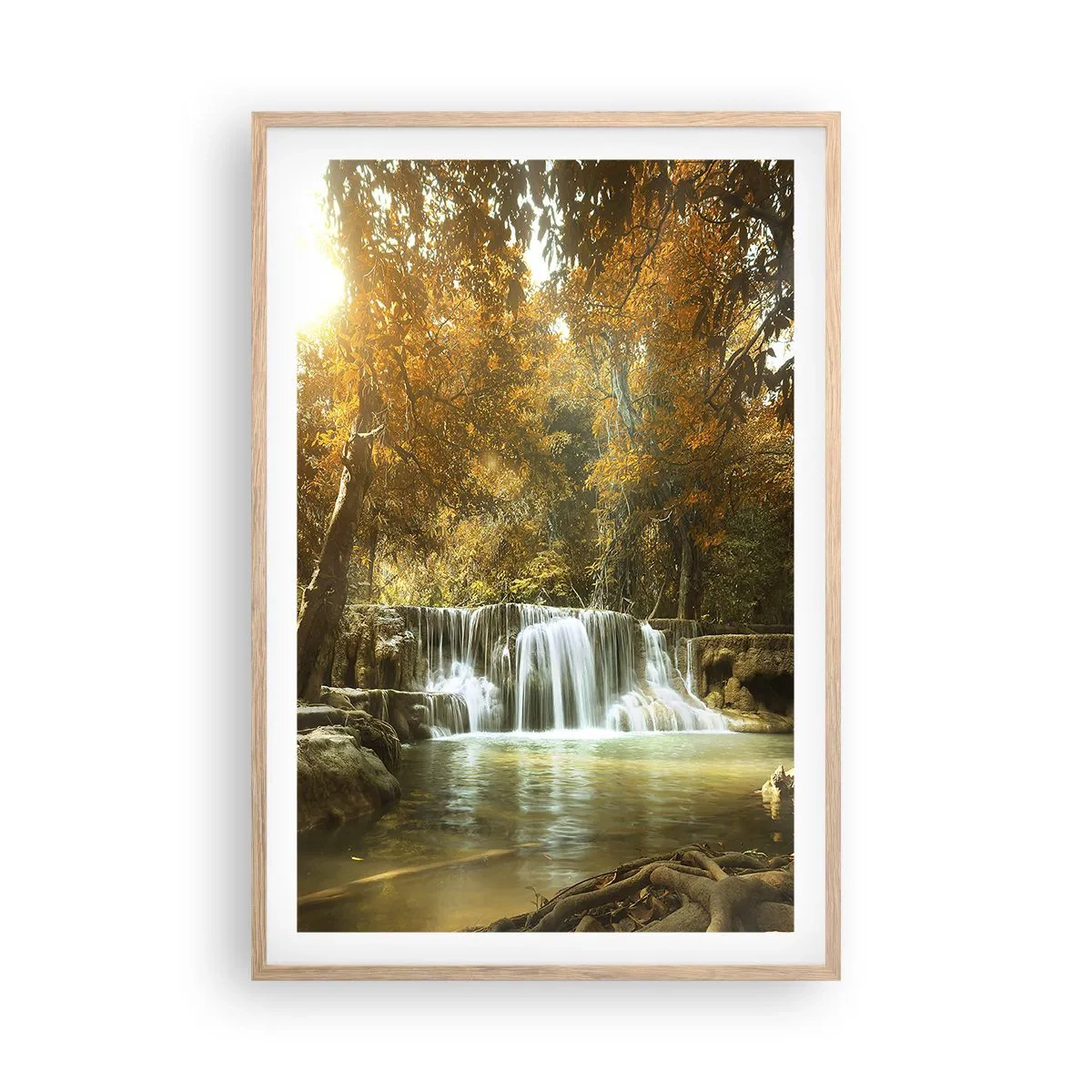 Poster in cornice rovere chiaro - Cascata nel parco - 61x91 cm