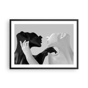 Poster in cornice nera - Silhouette in bianco e nero in primo piano dinamico - 70x50cm - Desiderio - attrazione - Decorazione murale moderna per soggiorno e camera da letto ARTTOR