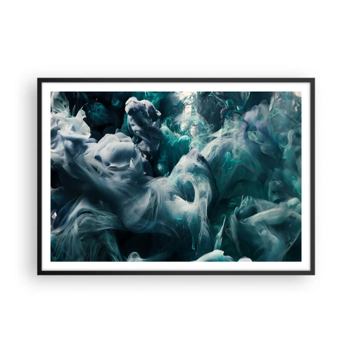 Poster in cornice nera - Onde astratte dinamiche nelle tonalità del blu e del bianco - 100x70cm - Il movimento dei colori - Decorazione murale moderna per soggiorno e camera da letto ARTTOR