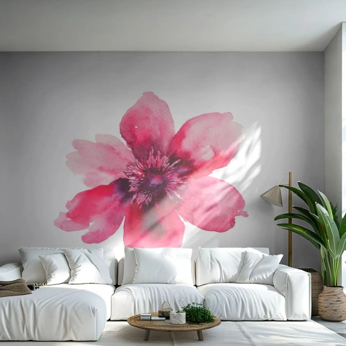 Fotomurali Premium Canvas - Fiore rosa in stile acquerello su sfondo bianco - 100x70cm - Bacio profumato al carminio  - Decorazione murale moderna per soggiorno e camera da letto ARTTOR