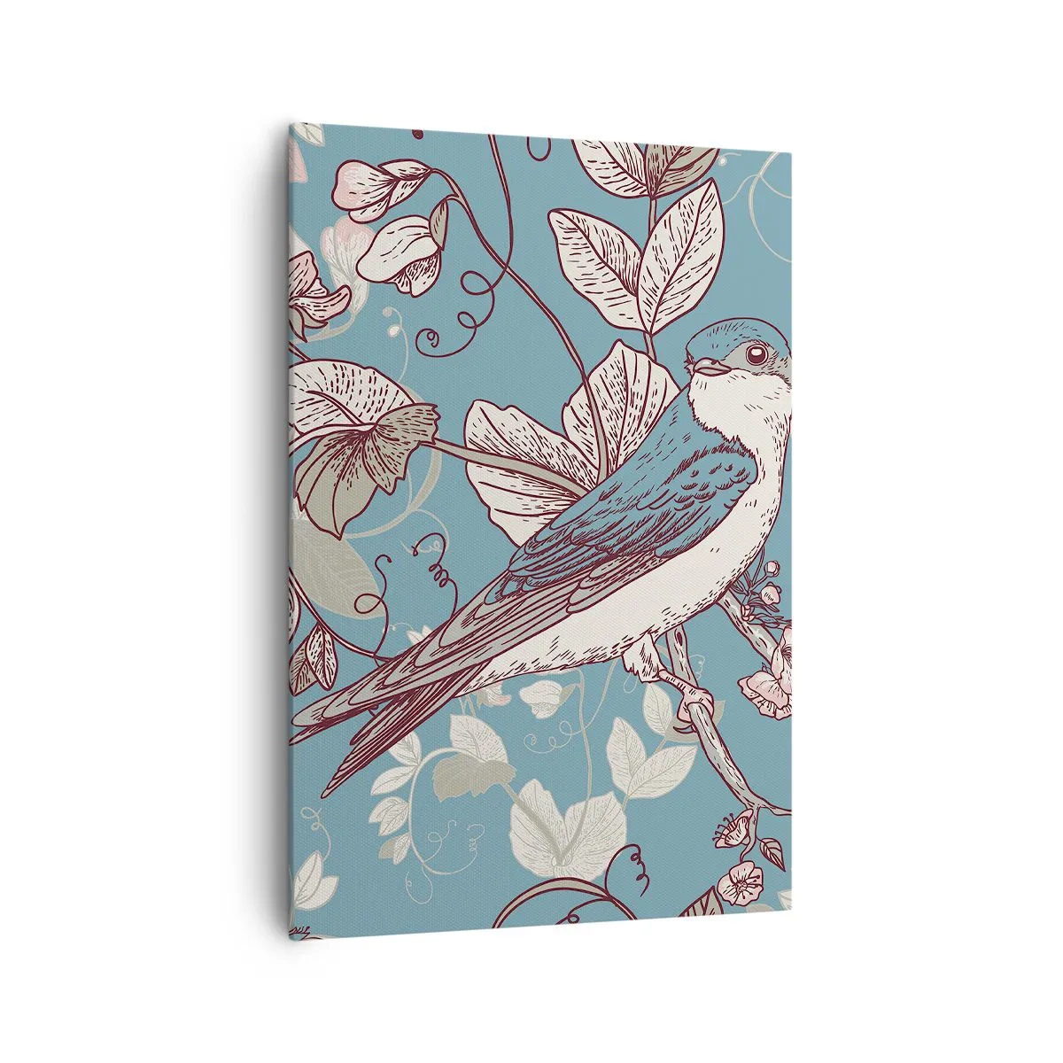 Quadro su tela - Stampe su Tela - Un uccello su un ramo in un delicato stile floreale - 70x100cm - Sul pioppo riflessi e cinguettii - Decorazione murale moderna per soggiorno e camera da letto ARTTOR