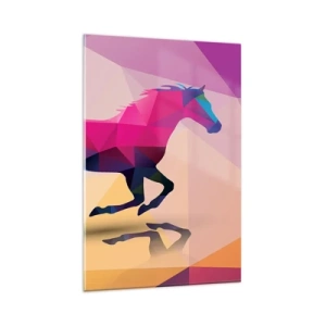 Quadro su vetro - Silhouette geometrica di un cavallo al galoppo in colori vivaci - 80x120cm - Il cubismo è sempre vivo - Decorazione murale moderna per soggiorno e camera da letto ARTTOR
