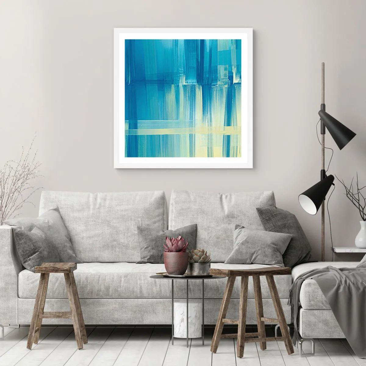 Poster in cornice bianca - Composizione in turchese - 60x60 cm