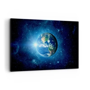 Quadro su tela - Stampe su Tela - La Terra nello spazio circondata da stelle e luce - 120x80cm - Siamo in cielo - Decorazione murale moderna per soggiorno e camera da letto ARTTOR