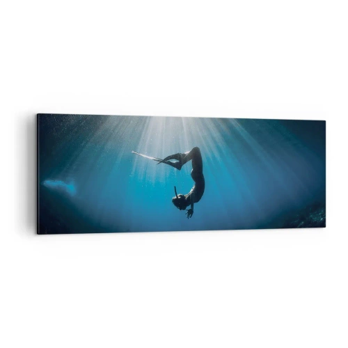 Quadro su tela - Stampe su Tela - Un subacqueo che galleggia in un raggio di luce sott'acqua - 140x50cm - Danza subacquea - Decorazione murale moderna per soggiorno e camera da letto ARTTOR