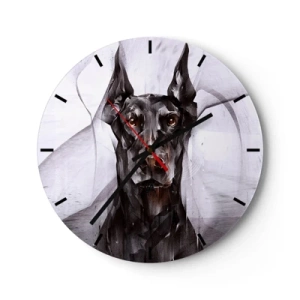Orologio da parete - Orologio in Vetro - Ritratto di un Doberman in stile geometrico moderno - 30x30cm - Nobili natali - Decorazione murale moderna per soggiorno, cucina e camera da letto ARTTOR