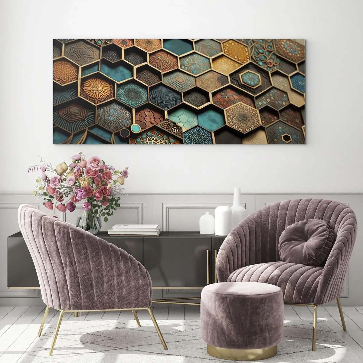 Quadro su vetro - Decorazioni arabe: variazione - 100x40 cm