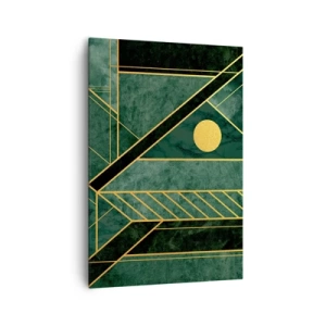 Quadro su tela - Stampe su Tela - Design geometrico verde e oro con un motivo elegante - 70x100cm - Dinamica di oro e azzurro - Decorazione murale moderna per soggiorno e camera da letto ARTTOR