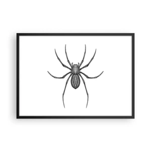 Poster in cornice nera - Dettaglio di un ragno su sfondo bianco in stile cartone animato - 70x50cm - Precisione inquietante - Decorazione murale moderna per soggiorno e camera da letto ARTTOR