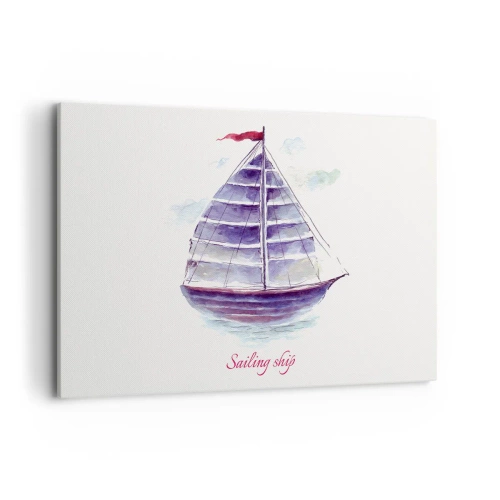 Quadro su tela - Stampe su Tela - Un dipinto ad acquerello di una barca a vela sull'acqua con una delicata iscrizione - 120x80cm - Gonfie vele e mare calmo - Decorazione murale moderna per soggiorno e camera da letto ARTTOR