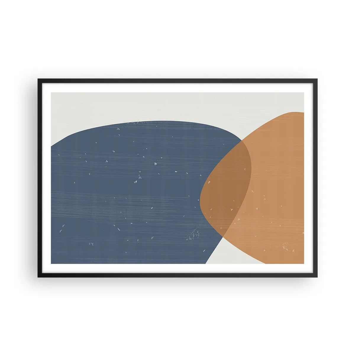 Poster in cornice nera - Una composizione geometrica minimalista nei toni del blu e dell'arancione. - 100x70cm - Ovali e influenze - Decorazione murale moderna per soggiorno e camera da letto ARTTOR