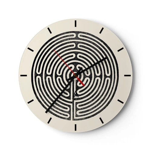 Orologio da parete - Orologio in Vetro - Un labirinto in bianco e nero con una disposizione geometrica su uno sfondo chiaro - 30x30cm - Ordine misterioso - Decorazione murale moderna per soggiorno, cucina e camera da letto ARTTOR