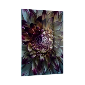 Quadro su vetro - Primo piano di un fiore in una tavolozza di colori scuri - 50x70cm - Il rigoglio della giovinezza - Decorazione murale moderna per soggiorno e camera da letto ARTTOR