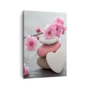 Quadro su tela - Stampe su Tela - Delicati fiori di ciliegio con pietre a forma di cuore - 50x70cm - Serenità con fiori di ciliegio - Decorazione murale moderna per soggiorno e camera da letto ARTTOR