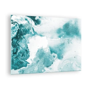 Quadro su vetro - Pozze astratte di blu su uno sfondo di vetro - 70x50cm - Palude blu - Decorazione murale moderna per soggiorno e camera da letto ARTTOR
