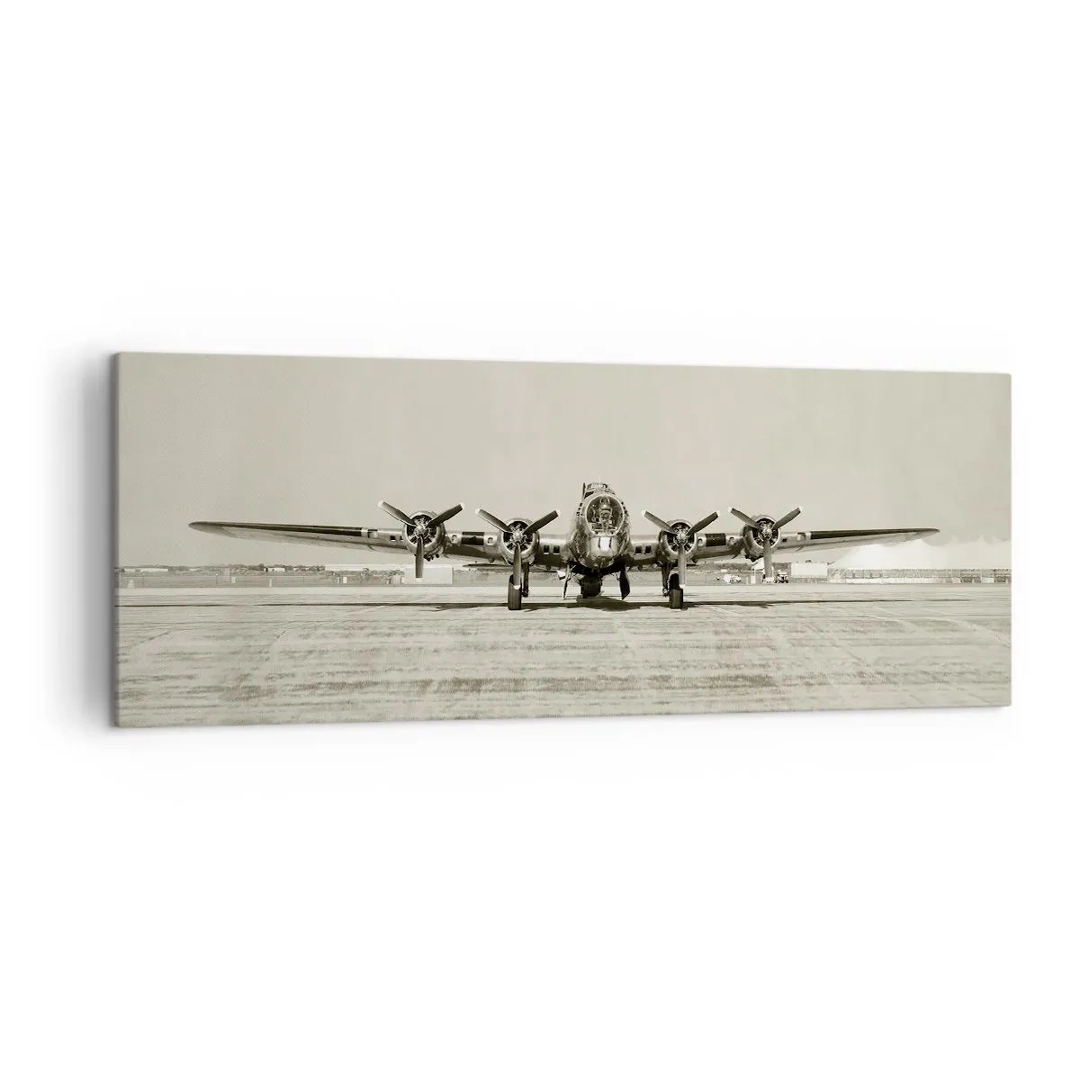 Quadro su tela - Stampe su Tela - Aereo storico all'aeroporto in seppia - 140x50cm - Pronto come sempre - Decorazione murale moderna per soggiorno e camera da letto ARTTOR