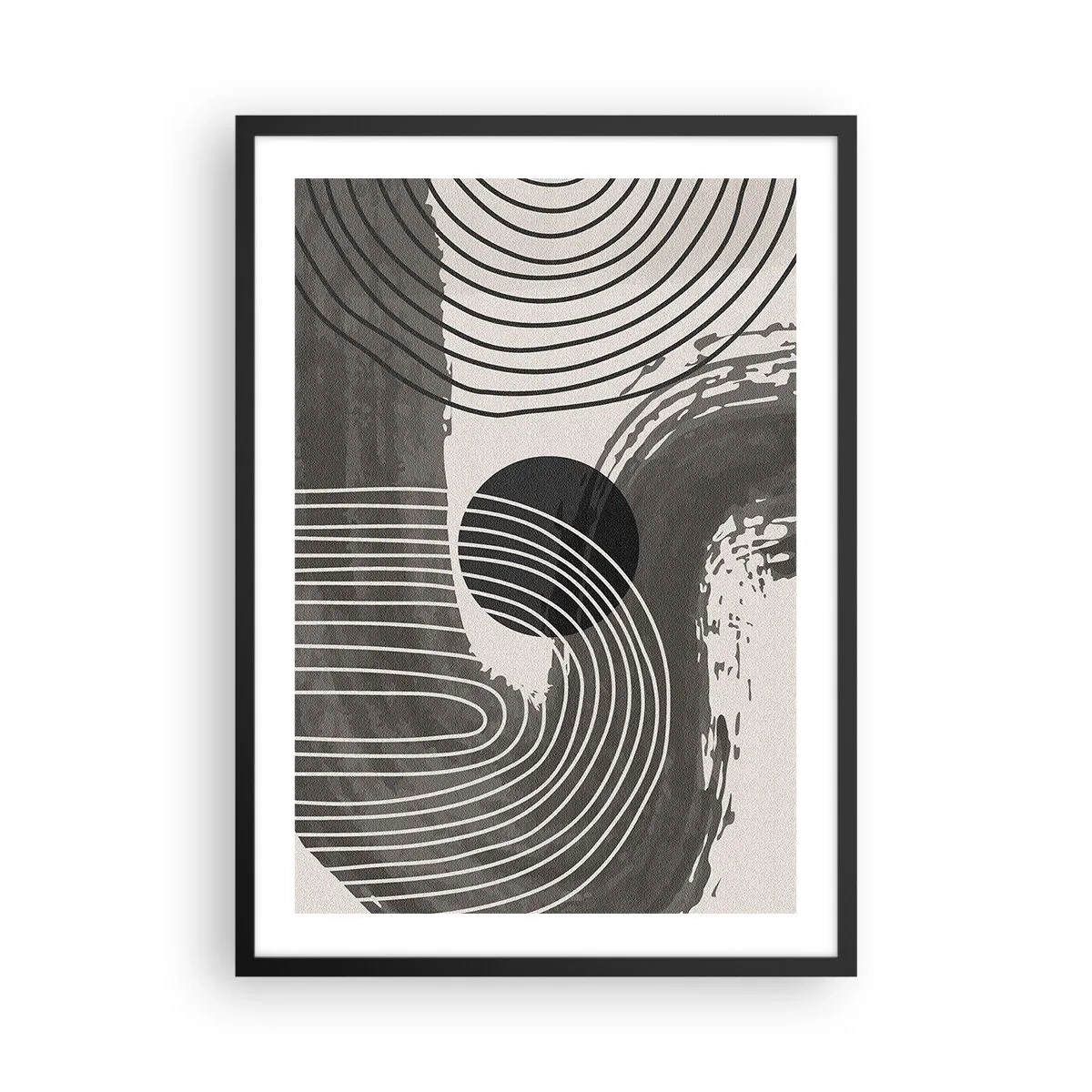 Poster in cornice nera - Astrazione geometrica nei toni del grigio e del nero - 50x70cm - L'ovale vittorioso - Decorazione murale moderna per soggiorno e camera da letto ARTTOR