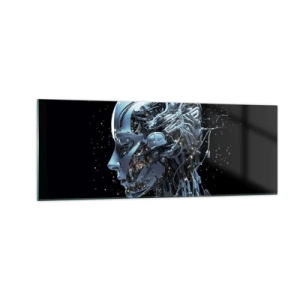 Quadro su vetro - Ritratto futuristico di un cyborg in stile industriale su sfondo nero. - 140x50cm - La tecnologia è donna - Decorazione murale moderna per soggiorno e camera da letto ARTTOR