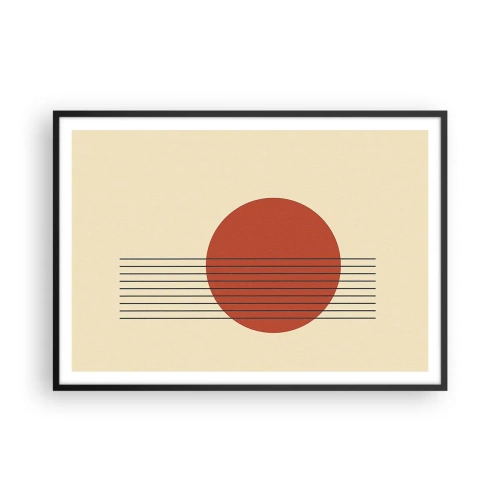 Poster in cornice nera - Cerchio rosso astratto con linee su sfondo beige. - 100x70cm - Nel cerchio e oltre - Decorazione murale moderna per soggiorno e camera da letto ARTTOR