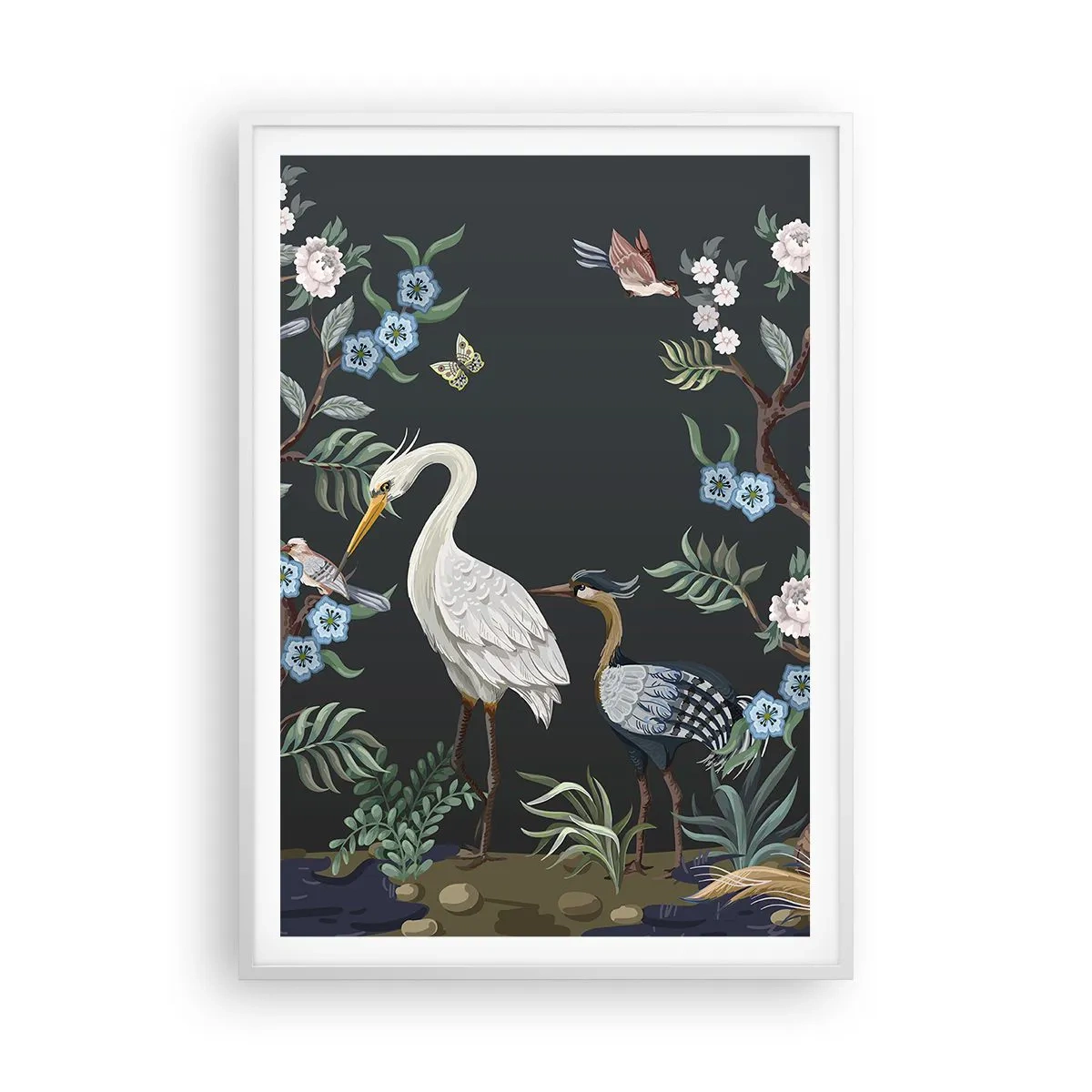 Poster in cornice bianca - La parata degli uccelli - 70x100 cm