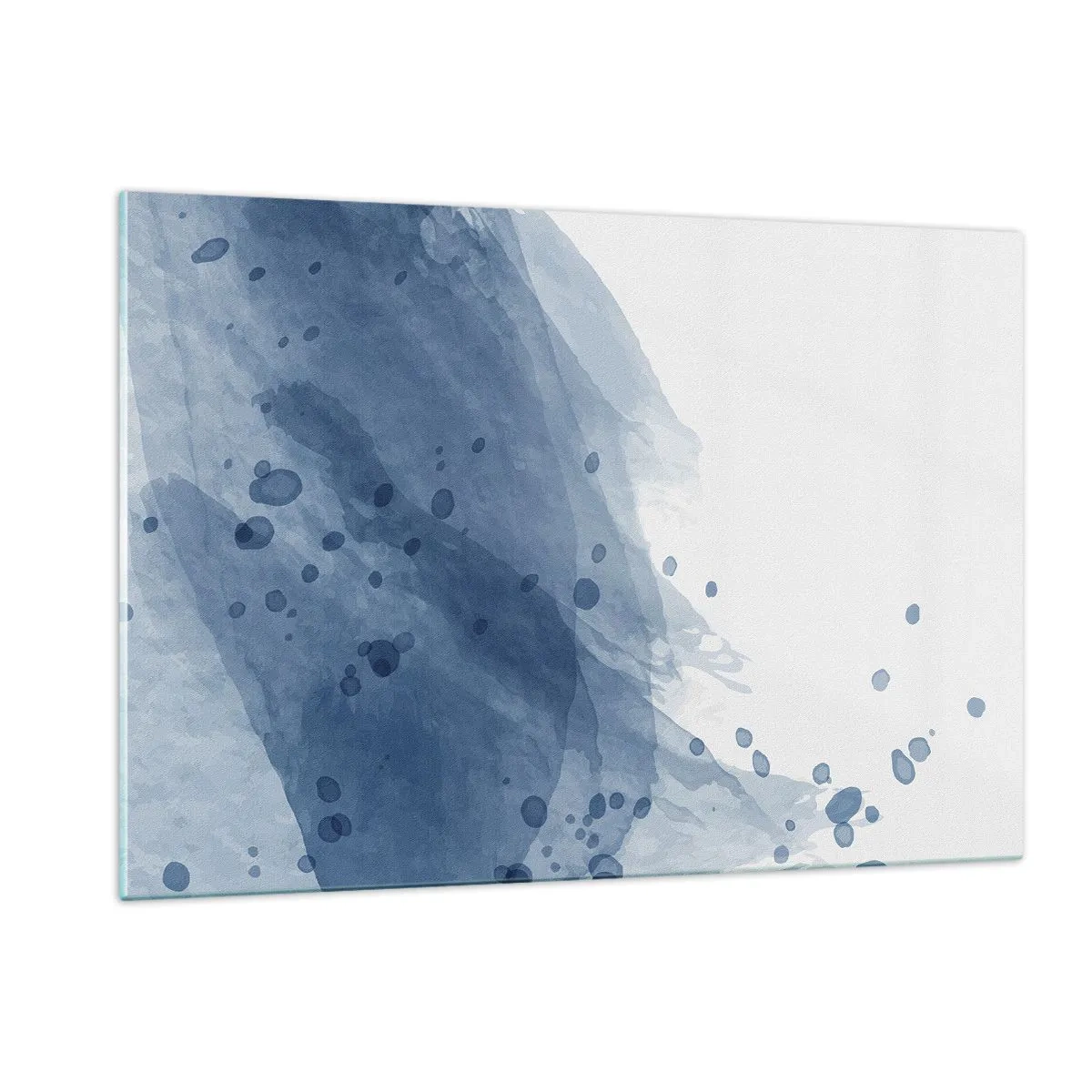Quadro su vetro - Macchia di acquerello nei toni del blu - 120x80cm - Tulle blu - Decorazione murale moderna per soggiorno e camera da letto ARTTOR