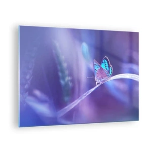 Quadro su vetro - Farfalla su uno sfondo di luce viola - 70x50cm - Gioielli della natura - Decorazione murale moderna per soggiorno e camera da letto ARTTOR