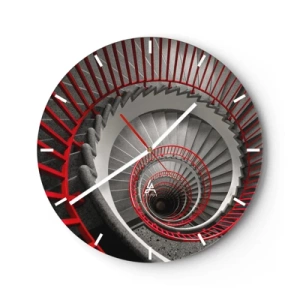 Orologio da parete - Orologio in Vetro - Prospettiva della scala a chiocciola con corrimano rossi - 30x30cm - I giochi dell'architettura - Decorazione murale moderna per soggiorno, cucina e camera da letto ARTTOR