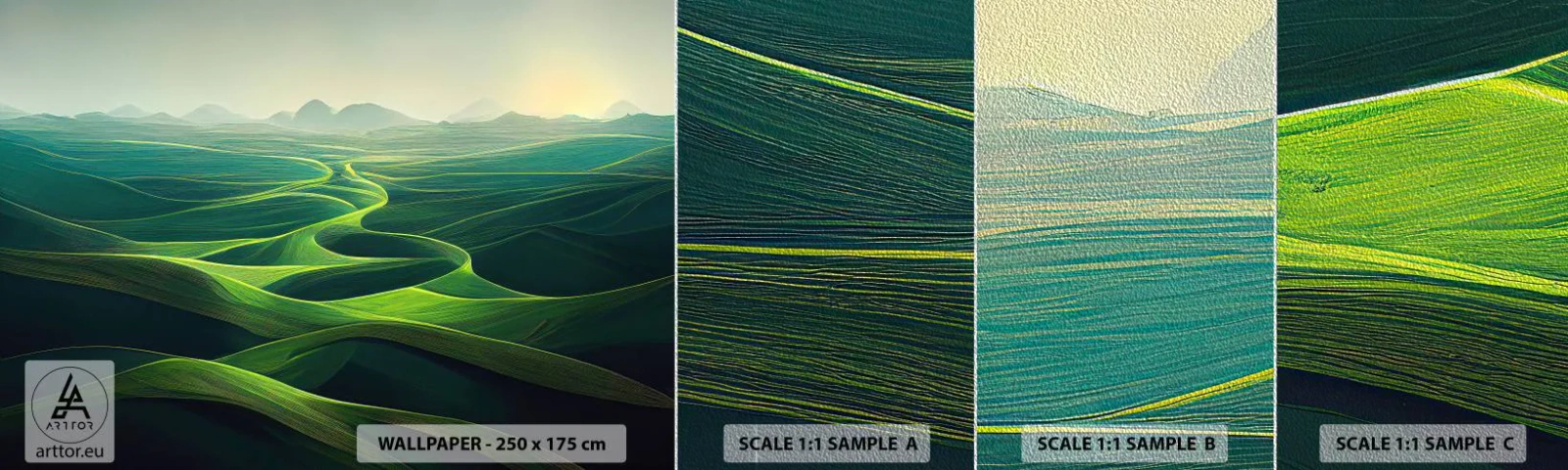Campione di Fotomurale Premium Sand - Nelle valli verdi - Paesaggio, Prato, Valli - 100x30 cm