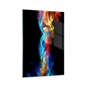 Quadro su vetro - Fumo colorato su sfondo nero - 70x100cm - La danza arcobaleno delle nebbie - Decorazione murale moderna per soggiorno e camera da letto ARTTOR