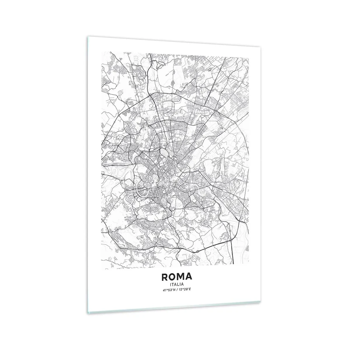 Quadro su vetro - Mappa di Roma con un chiaro tracciato stradale circolare - 50x70cm - L'anello romano - Decorazione murale moderna per soggiorno e camera da letto ARTTOR