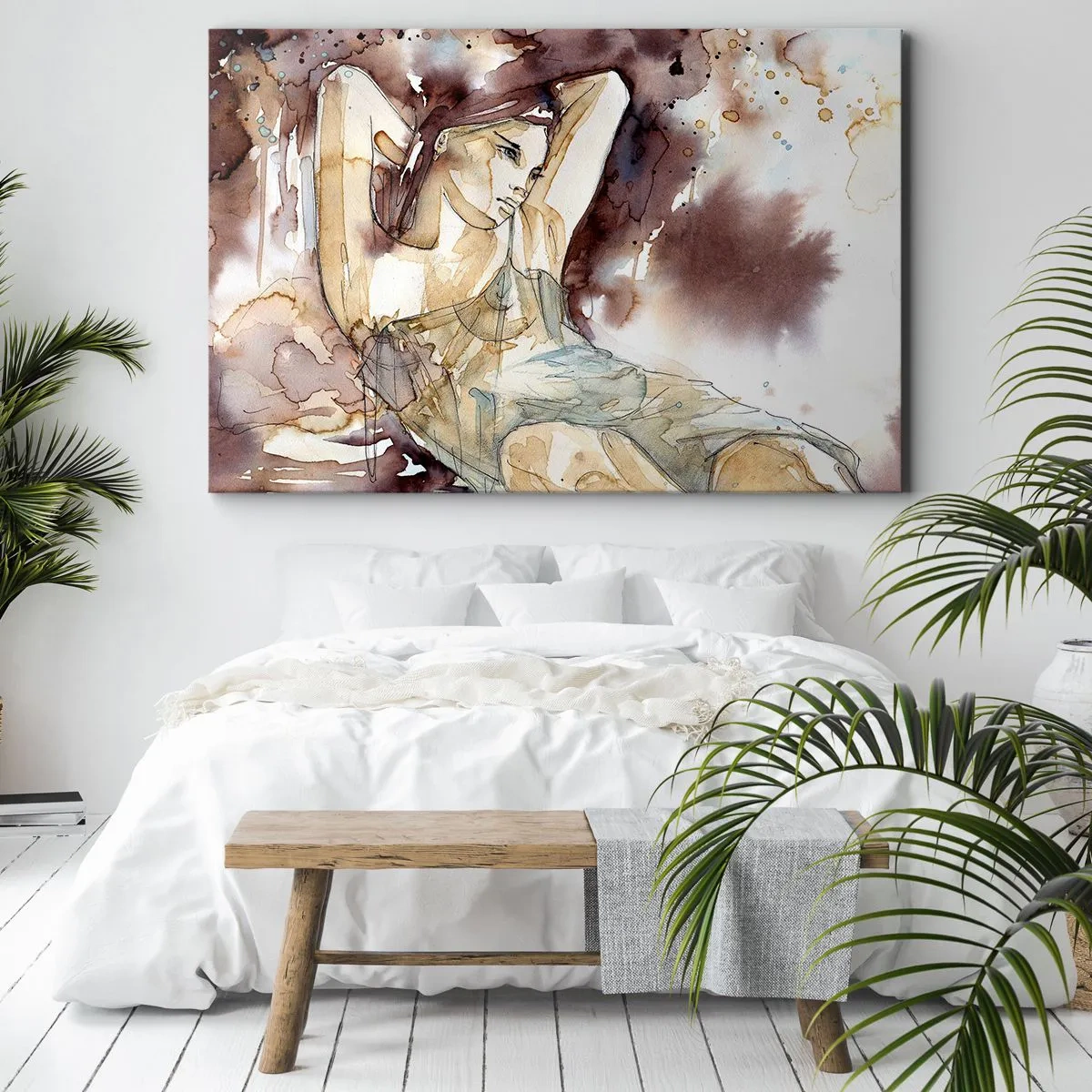 Quadro su tela - Stampe su Tela - Donna in stile acquerello artistico con sfondo marrone - 100x70cm - Di umore lilla - Decorazione murale moderna per soggiorno e camera da letto ARTTOR