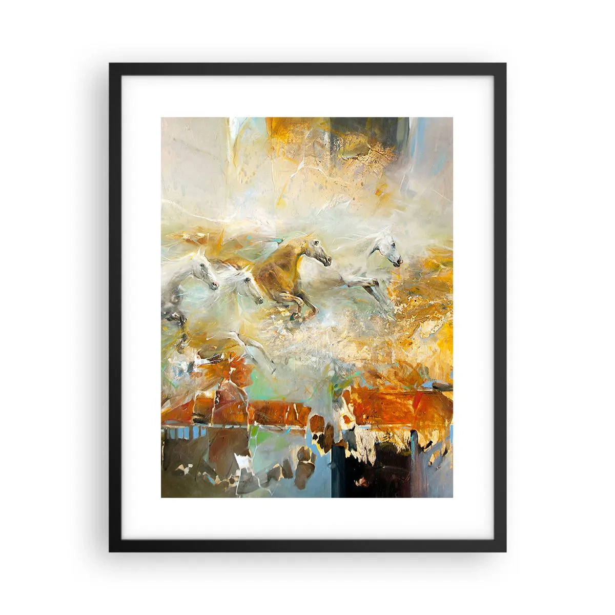 Poster in cornice nera - Al galoppo attraverso la luce - 40x50 cm