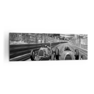 Quadro su tela - Stampe su Tela - Scena di gara automobilistica retrò monocromatica - 160x50cm - Tanto tempo fa a Montecarlo - Decorazione murale moderna per soggiorno e camera da letto ARTTOR