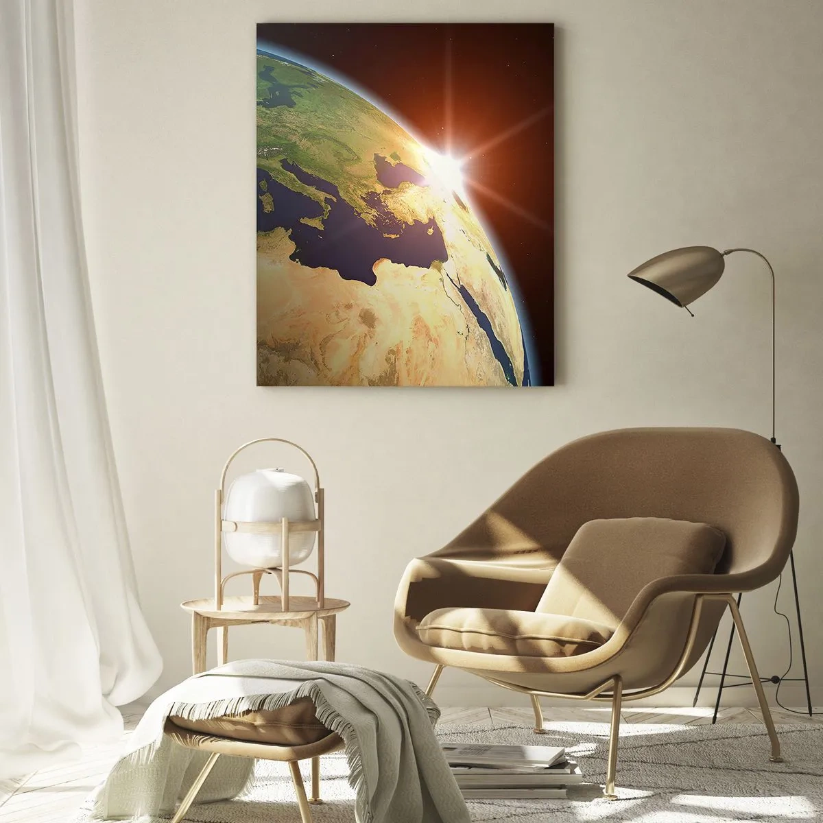 Quadro su vetro - La Terra illuminata dal sole nascente dallo spazio - 50x70cm - Il sorgere del sole - Decorazione murale moderna per soggiorno e camera da letto ARTTOR