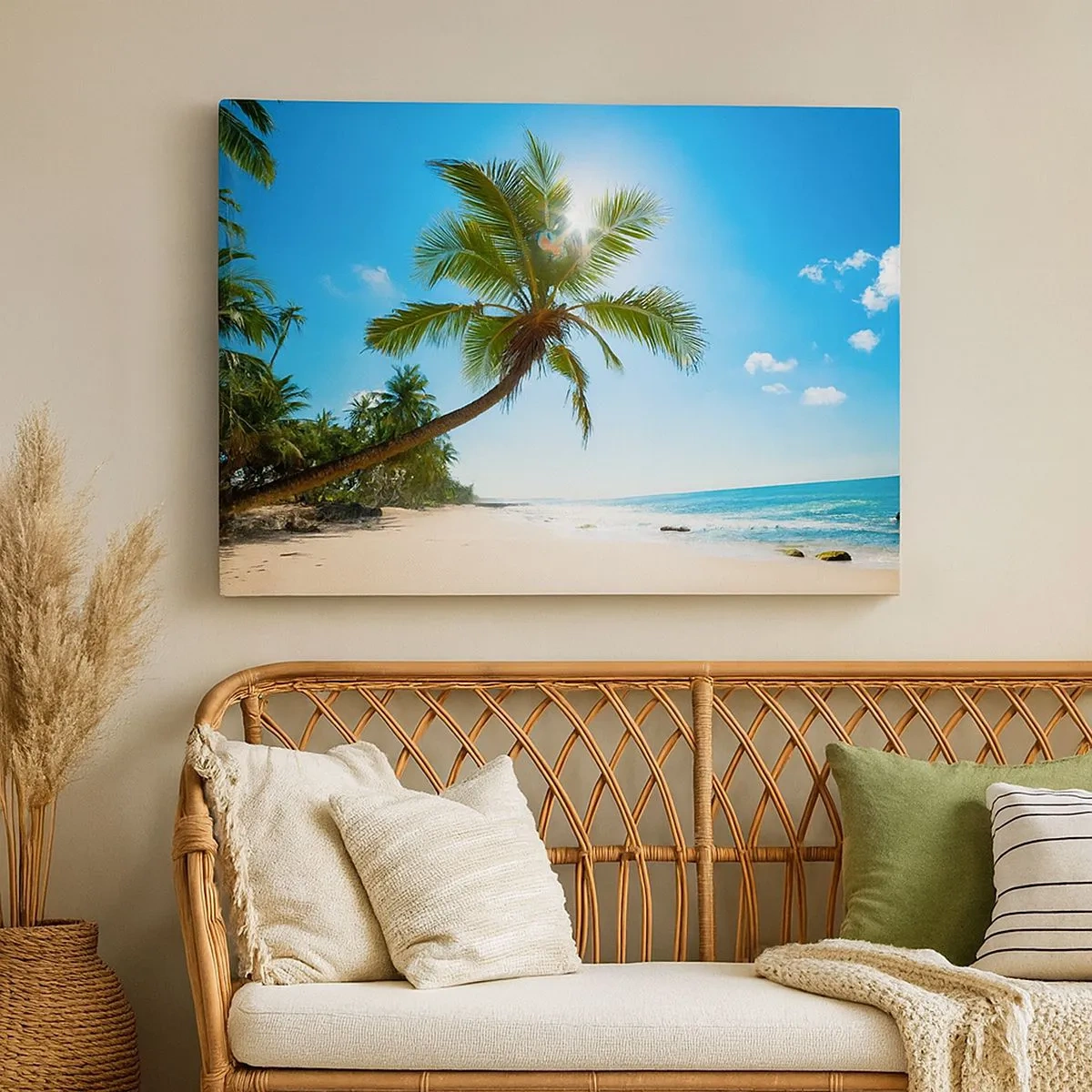 Quadro su tela - Stampe su Tela - Una spiaggia con palme in un paesaggio tropicale - 70x50cm - Non farlo vedere a nessuno - Decorazione murale moderna per soggiorno e camera da letto ARTTOR