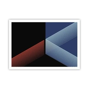 Poster - Linee geometriche nei toni del rosso e del blu - 100x70cm - Una storia semplice - Decorazione murale moderna per soggiorno e camera da letto ARTTOR