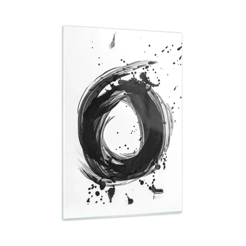 Quadro su vetro - Astrazione nera a forma di cerchio su sfondo bianco - 80x120cm - Il vortice della creazione - Decorazione murale moderna per soggiorno e camera da letto ARTTOR