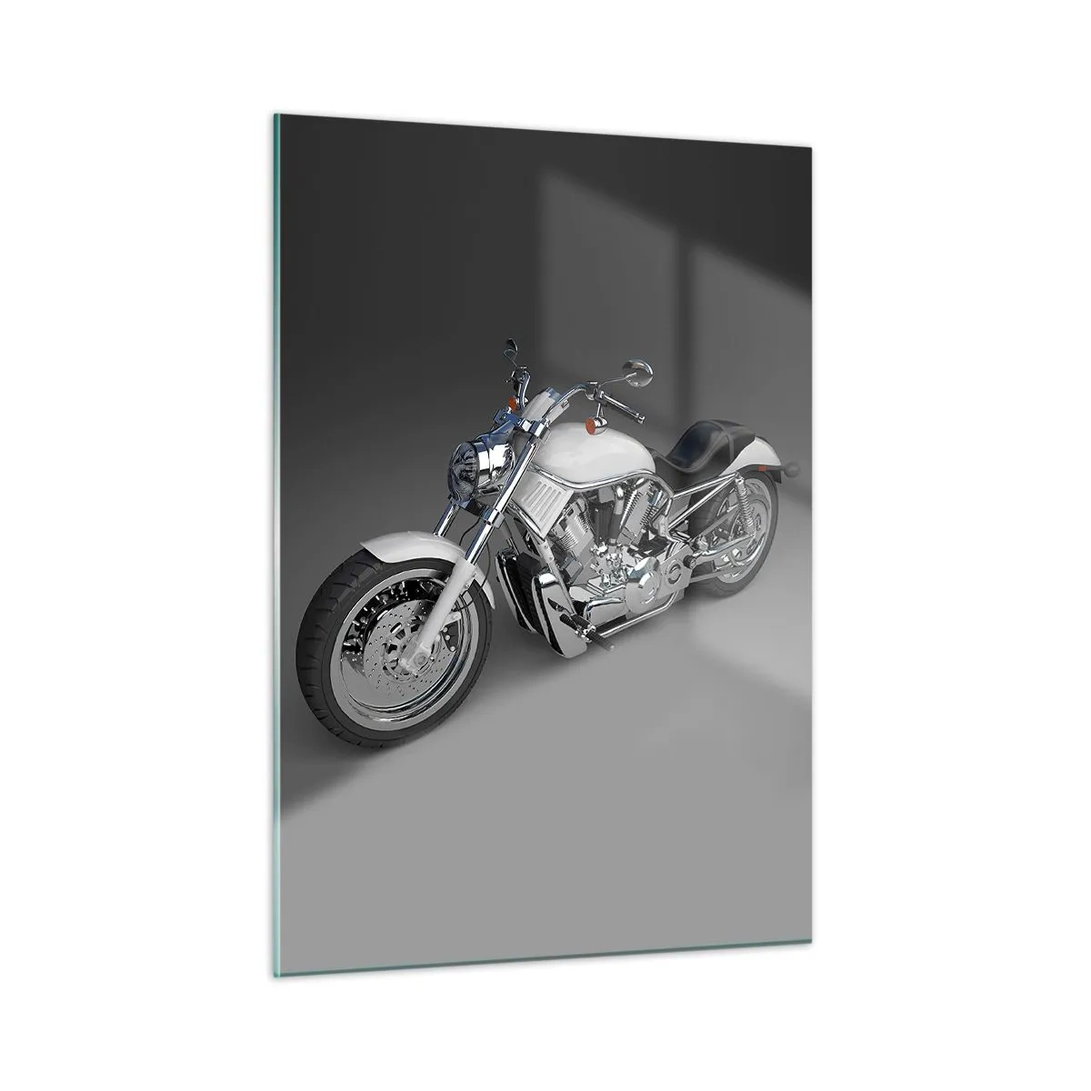 Quadro su vetro - Una motocicletta elegante su sfondo grigio con un tocco moderno - 50x70cm - Viene voglia di inginocchiarsi - Decorazione murale moderna per soggiorno e camera da letto ARTTOR