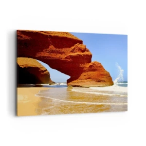 Quadro su tela - Stampe su Tela - Un arco di roccia naturale su una spiaggia con cielo azzurro e onde - 100x70cm - Migliaia di anni di acqua e vento - Decorazione murale moderna per soggiorno e camera da letto ARTTOR