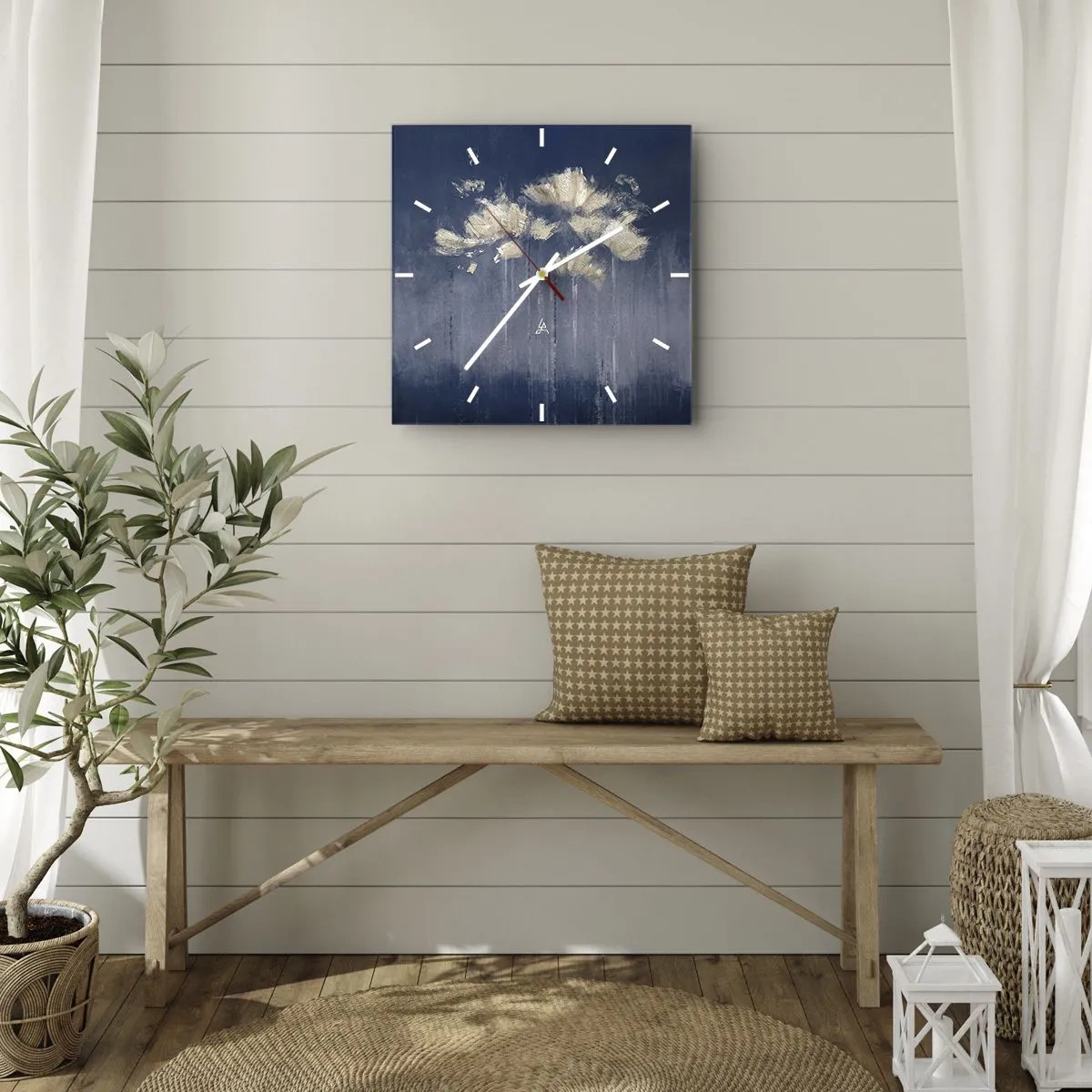 Orologio da parete - Orologio in Vetro - Delicati fiori su sfondo blu - 30x30cm - Come petali al vento - Decorazione murale moderna per soggiorno e camera da letto ARTTOR