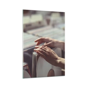 Quadro su vetro - Mani che guardano attraverso una collezione di vinili - 70x100cm - Alla ricerca di emozioni - Decorazione murale moderna per soggiorno e camera da letto ARTTOR