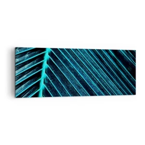 Quadro su tela - Stampe su Tela - Macrofotografia di una foglia nelle tonalità del turchese e del blu navy - 140x50cm - La struttura del verde - Decorazione murale moderna per soggiorno e camera da letto ARTTOR