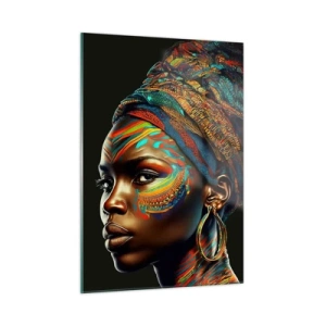 Quadro su vetro - Ritratto di una donna con pittura colorata e turbante - 50x70cm - Regina africana - Decorazione murale moderna per soggiorno e camera da letto ARTTOR