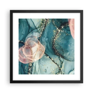 Poster in cornice nera - Blu di seta, rosa di tulle - 40x40 cm