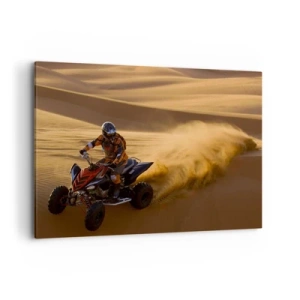 Quadro su tela - Stampe su Tela - Un motociclista su un quad sfreccia tra le dune di sabbia del deserto - 100x70cm - Sulle onde della sabbia - Decorazione murale moderna per soggiorno e camera da letto ARTTOR