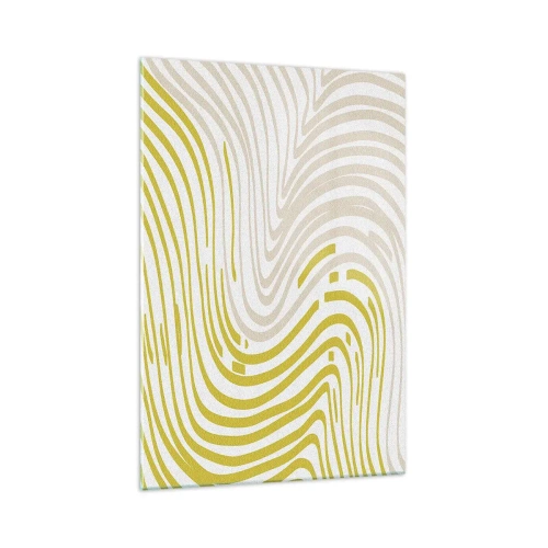 Quadro su vetro - Un motivo astratto con linee ondulate nelle tonalità del giallo e del beige. - 70x100cm - Composizione con lieve deflessione - Decorazione murale moderna per soggiorno e camera da letto ARTTOR