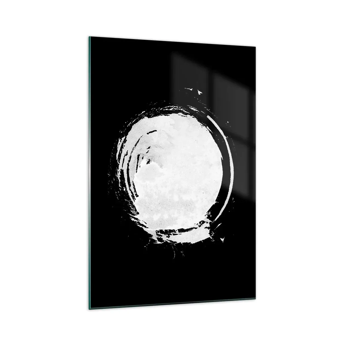 Quadro su vetro - Un cerchio bianco su sfondo nero in stile minimalista. - 70x100cm - Una buona soluzione - Decorazione murale moderna per soggiorno e camera da letto ARTTOR